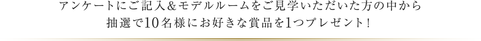 アンケートにご記入&モデルルームをご見学いただいた方の中から抽選で10名様にお好きな賞品を1つプレゼント！