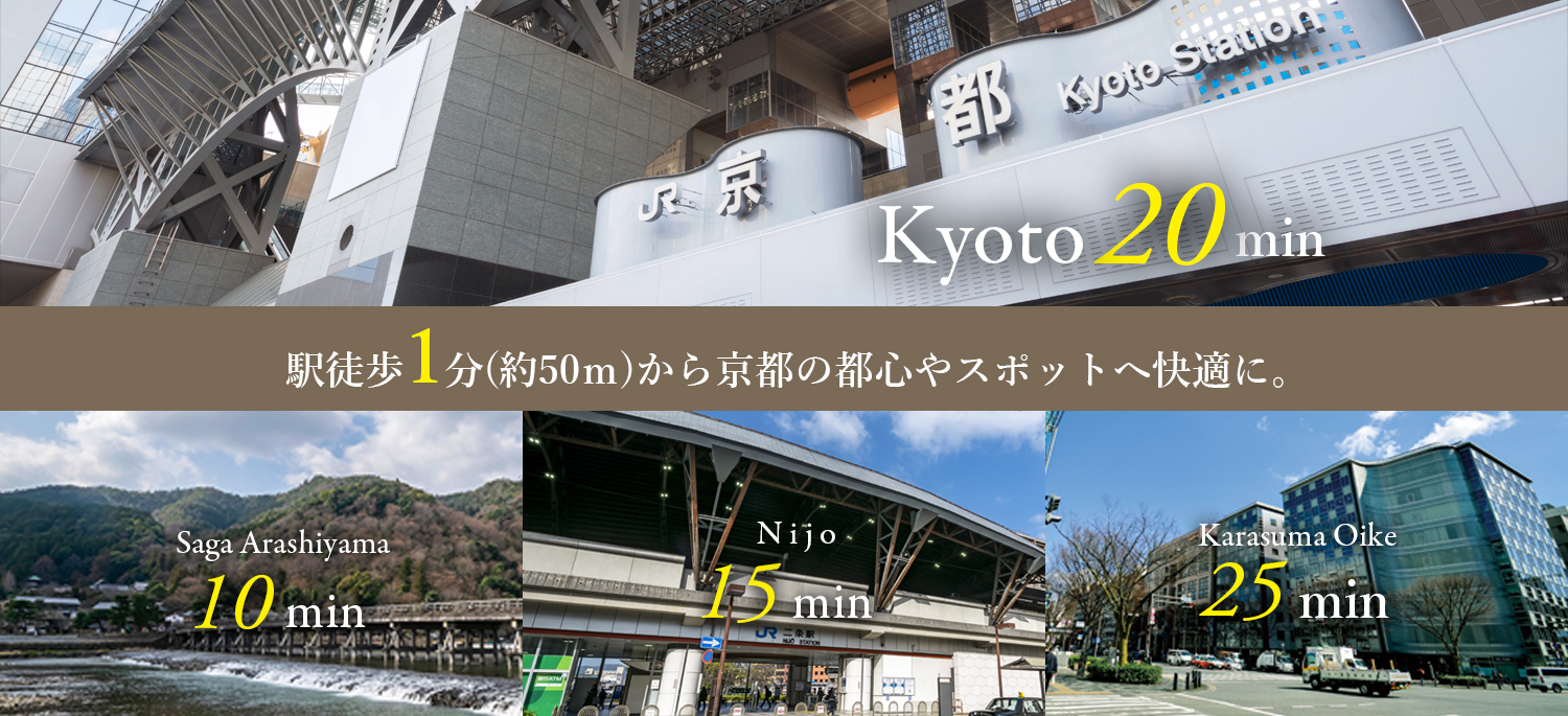 駅徒歩1分（約50m）から京都の都心やスポットへ快適に。