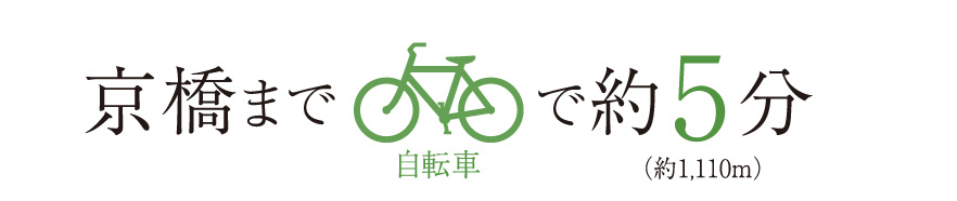 京橋まで自転車で約5分（約1,110m）