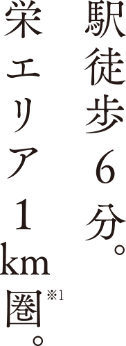 駅徒歩6分。栄エリア1km圏。※1