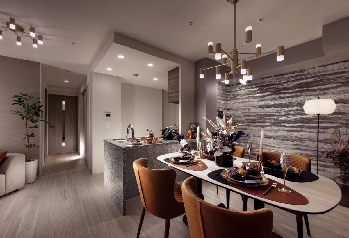 リビング・ダイニング・キッチン  Dtタイプ 104号室（2025年2月撮影）｜公式／（仮称）ローレルコート星ヶ丘レジデンス｜名古屋市の新築分譲マンション