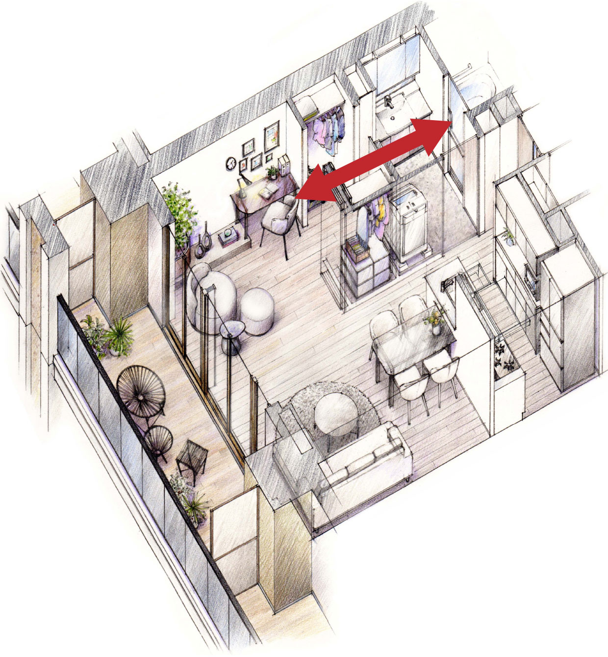 Gタイプウォークスルークロゼットイメージイラスト