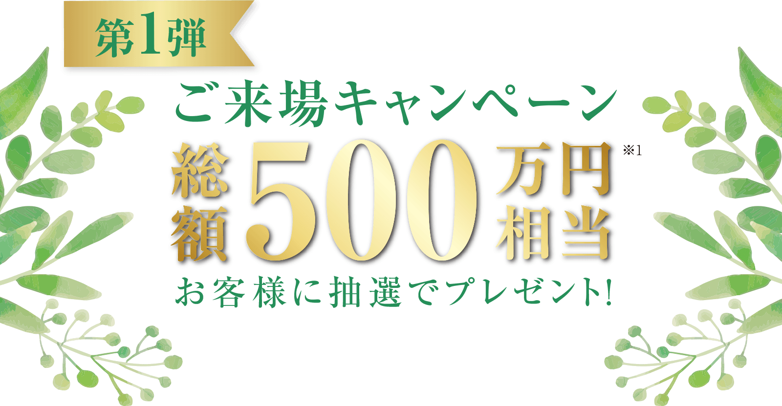  ＜第1弾＞ご来場キャンペーン　総額500万円相当　お客様に抽選でプレゼント！