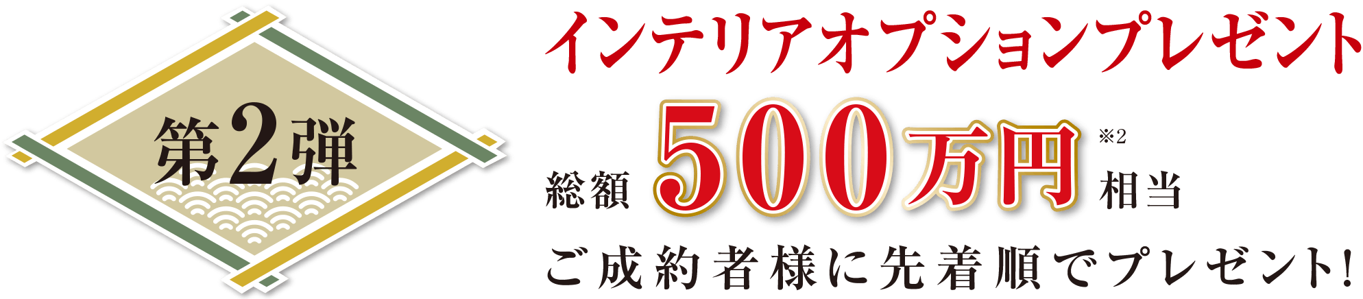  ＜第2弾＞インテリアオプションプレゼント　総額500万円相当　ご成約者様に先着順でプレゼント！