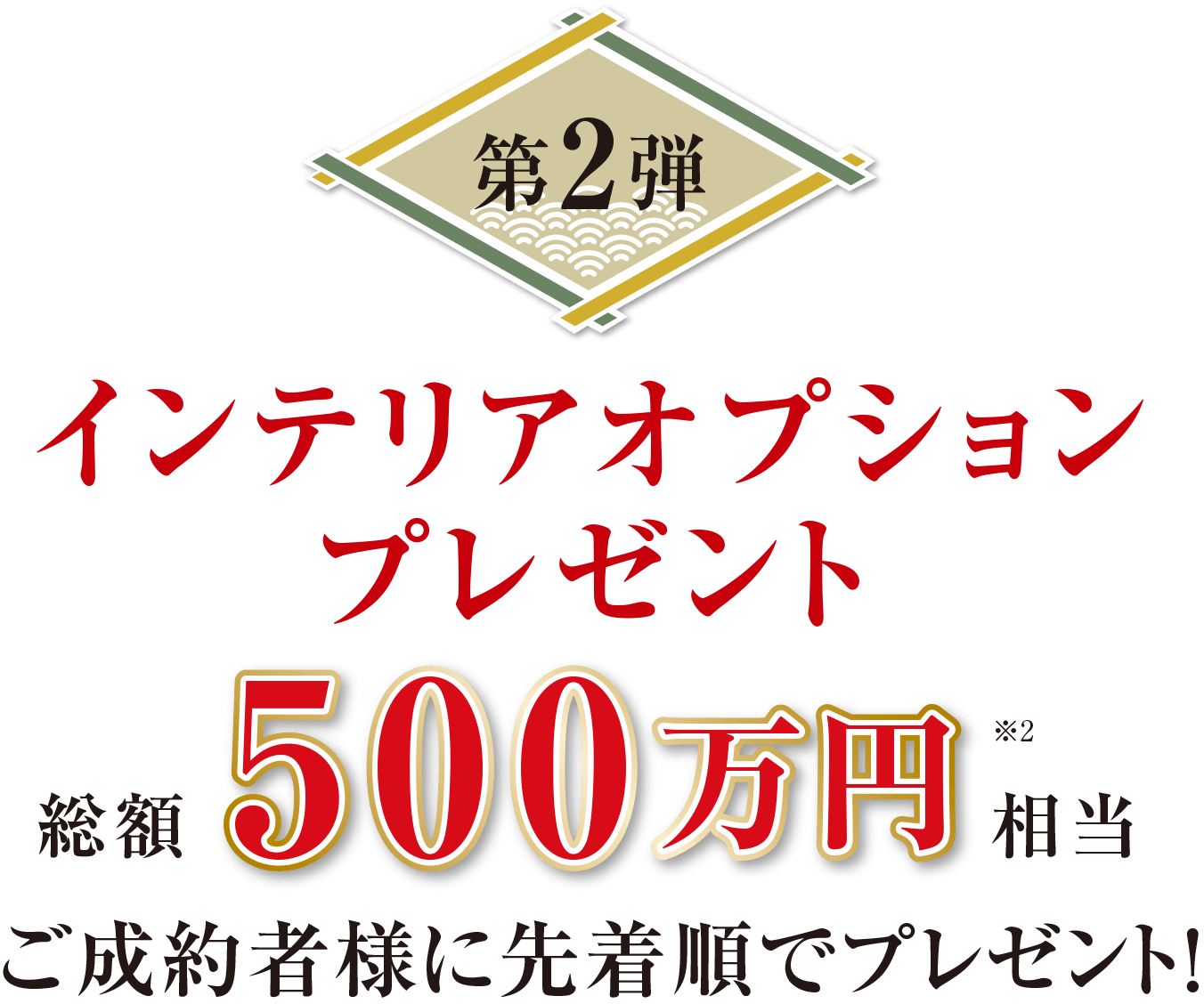  ＜第2弾＞インテリアオプションプレゼント　総額500万円相当　ご成約者様に先着順でプレゼント！