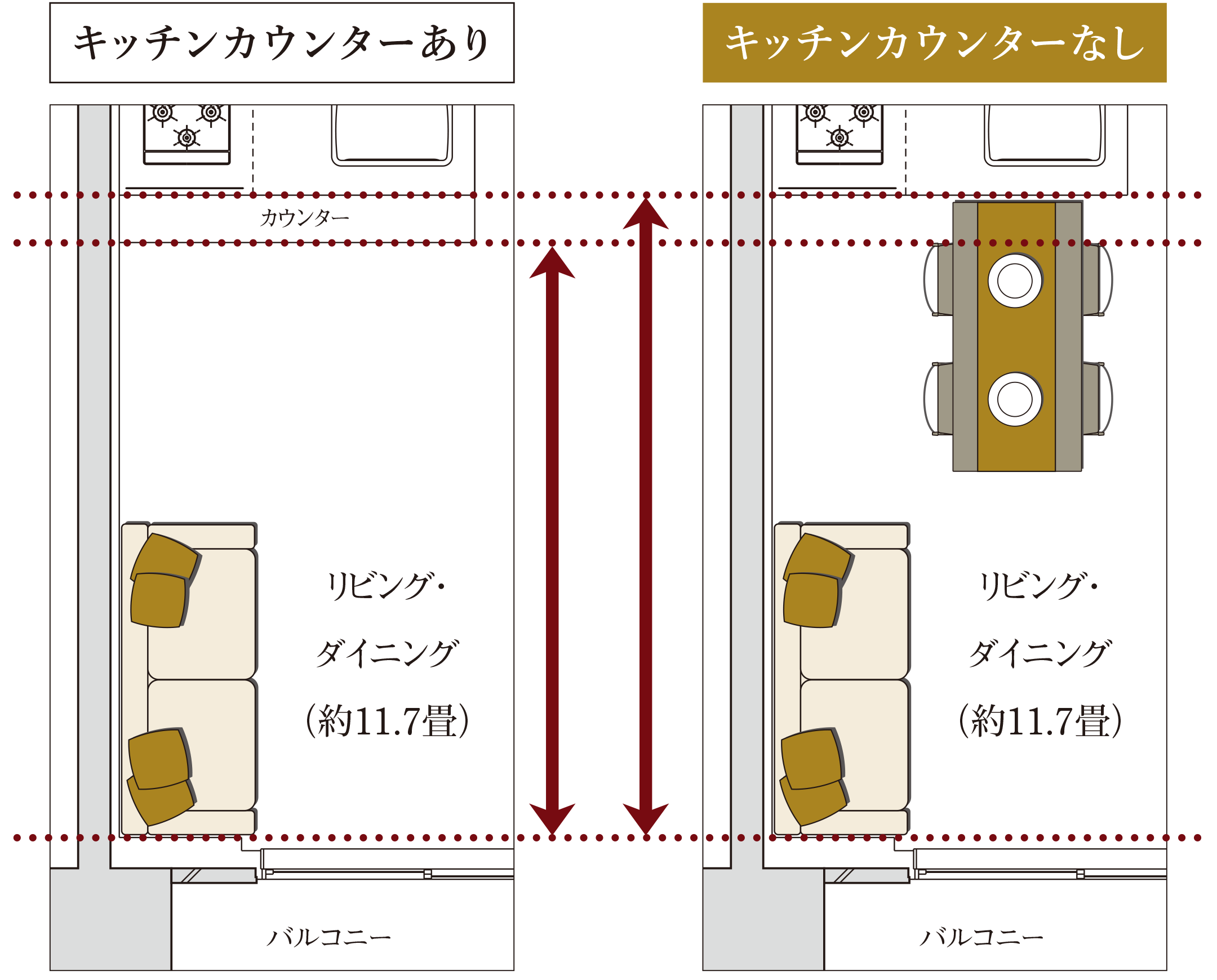 カウンターをなくしてLDの奥行きを確保