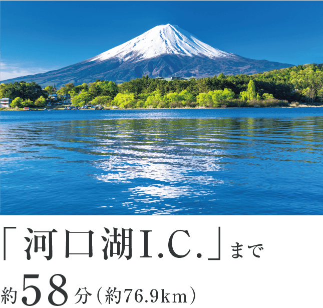 「河口湖I.C.」まで 約58分（約76.9km）