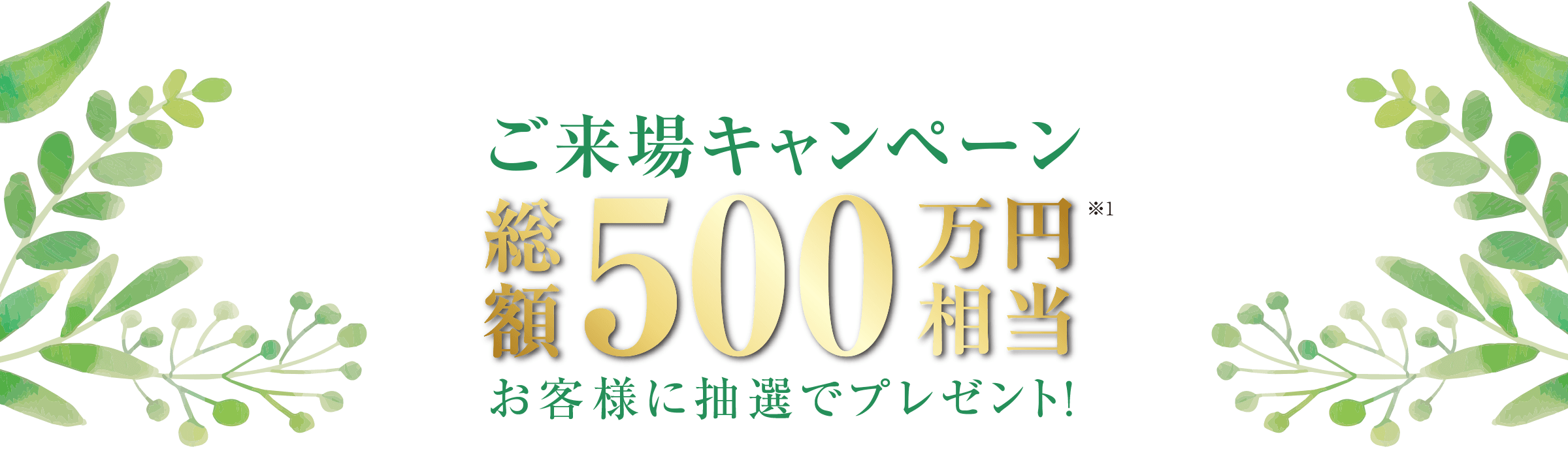 ご来場キャンペーン　総額500万円相当　お客様に抽選でプレゼント！