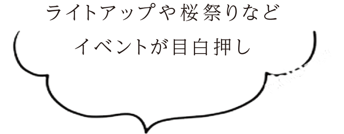 ライトアップや桜祭りなどイベントが目白押し